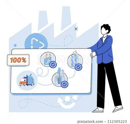 Waste management. Vector illustration. Material circulation within waste management system conserves valuable resources Responsibility for waste management extends to every individual Climate change 112305223