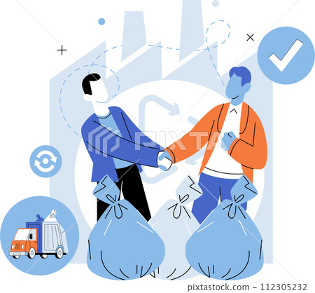 Waste management. Vector illustration. The separation waste stream enables effective waste management practices Segregation at source is fundamental to proper waste management Ecologically responsible Waste management. Vector illustration. The separation waste stream enables effective waste management practices Segregation at source is fundamental to proper waste management Ecologically responsible 112305232