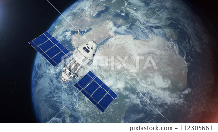 3D VFX rendering of the space-based satellite attacking object with laser weapon 3D VFX rendering of the space-based satellite attacking object with laser weapon 112305661
