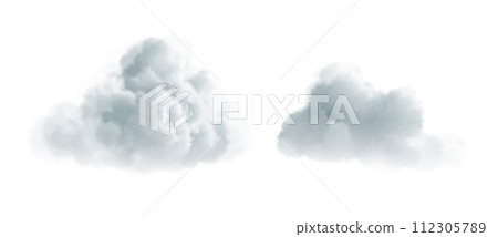Realistic Clouds, Transparent Sky. Outdoor Nature Weather. Fluffy Clouds Set, Clear Background. Cloudscape Design 112305789