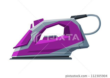 Modern Iron, Electric Household Appliance, Ironing Clothes Device Vector Illustration 112305904