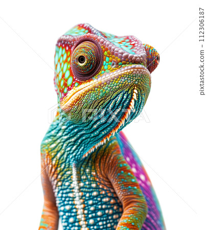 Beautiful Chameleon Isolated on a White Background. 112306187