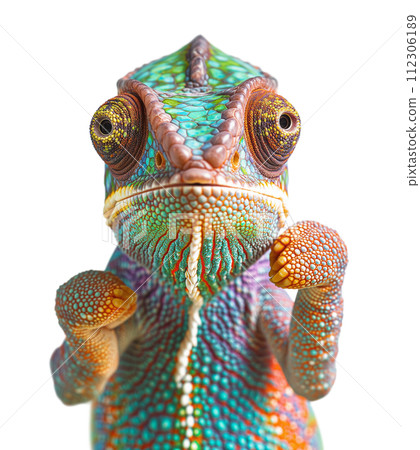 Beautiful Chameleon Standing Ready to Fight with His Fists Up Isolated on a White Background. Beautiful Chameleon Standing Ready to Fight with His Fists Up Isolated on a White Background. 112306189