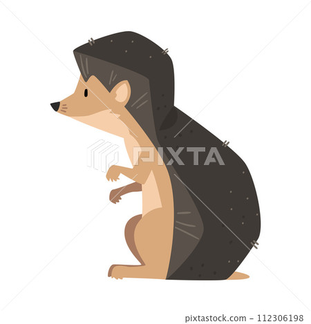Cute Sitting Hedgehog, Adorable Prickly Wild Forest Animal Cartoon Character, Side View Vector Illustration 112306198