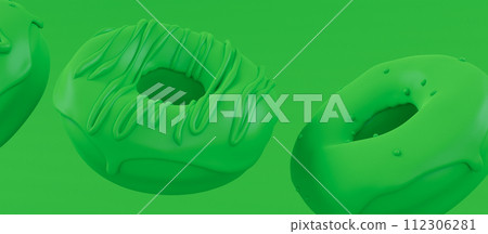 Chocolate glazed donut with sprinkles on plain monochrome green color 112306281