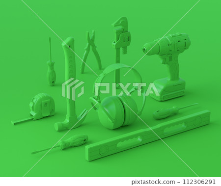 Isometric view of monochrome construction tools for repair on Isometric view of monochrome construction tools for repair on 112306291