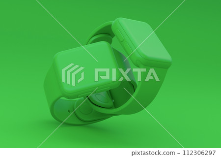 Set of smart watches with straps on monochrome background. 112306297