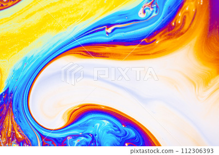 Psychedelic multicolored background abstract. Rainbow colors. patterns background. Photo macro shot of soap bubbles.. 112306393