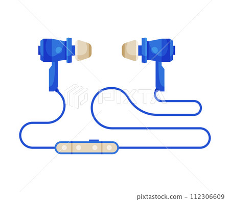 Blue Wired Earphones, Accessory for Music Listening Vector Illustration 112306609