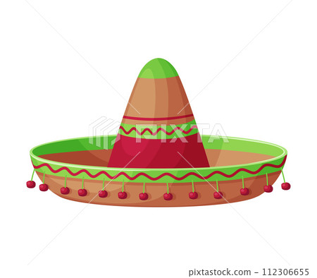Sombrero Hat, Traditional Mexican Headdress, Retro Fashion Flat Vector Illustration Sombrero Hat, Traditional Mexican Headdress, Retro Fashion Flat Vector Illustration 112306655