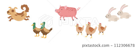 Funny Farm Animal and Domestic Livestock Vector Set 112306678