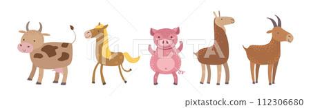 Funny Farm Animal and Domestic Livestock Vector Set 112306680