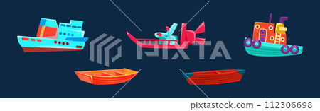 Ship and Boat Marine Vessel and Transportation Vector Set 112306698