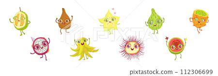 Funny Fruit Character with Big Eyes and Happy Faces Vector Set Funny Fruit Character with Big Eyes and Happy Faces Vector Set 112306699