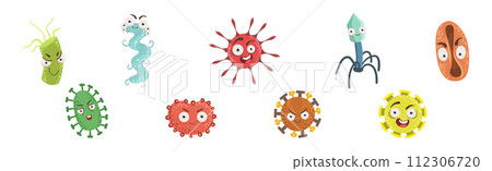 Bacteria and Microbe Cute Germs with Faces Vector Set Bacteria and Microbe Cute Germs with Faces Vector Set 112306720