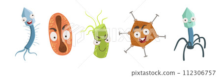 Bacteria and Microbe Cute Germs with Faces Vector Set 112306757