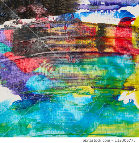 Strokes of multi-colored oil paint on a white sheet of paper 112306773