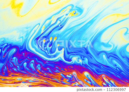 Psychedelic multicolored background abstract. Rainbow colors. patterns background. Photo macro shot of soap bubbles.. 112306997