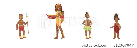African People Character Standing Aboriginal in Traditional Tribal Clothing Vector Set African People Character Standing Aboriginal in Traditional Tribal Clothing Vector Set 112307047