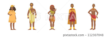 African People Character Standing Aboriginal in Traditional Tribal Clothing Vector Set African People Character Standing Aboriginal in Traditional Tribal Clothing Vector Set 112307048