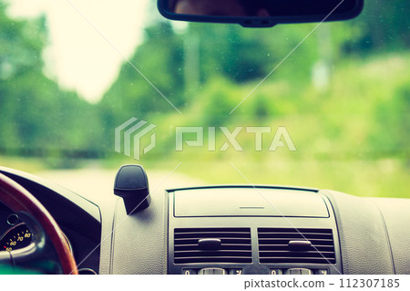 Car driving, view from inside on dashboard 112307185