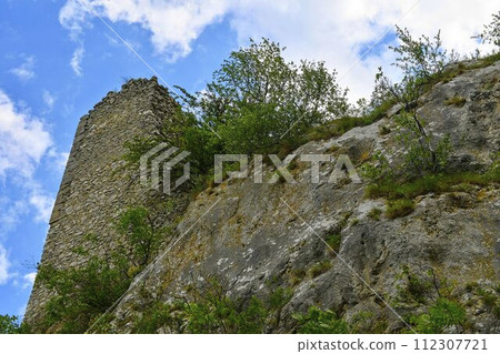 The Pavlov Hills, in Czech also Palava. White limestone rocks, flowers in rock. South Moravia, the Czech Republic, Europe 112307721