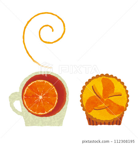 Tea time_mandarin orange tea and tart_watercolor touch 112308195