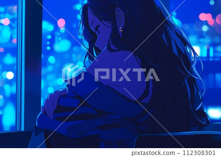 Heartbroken woman/lonely back view "AI generated image" 112308301