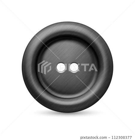 Vector 3d Realistic Black Sewing Button for Clothes Icon Closeup Isolated. Design Template for Scrapbooking, Decoration. Round Button Closeup in Front View Vector 3d Realistic Black Sewing Button for Clothes Icon Closeup Isolated. Design Template for Scrapbooking, Decoration. Round Button Closeup in Front View 112308377