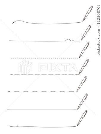 A set of various lines drawn with a fountain pen, black and white line drawings 112308705