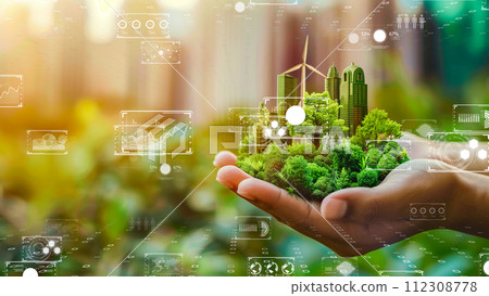 具有城市背景的永續技術主題，環保創新。環境的數位轉型。 112308778