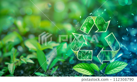 Sustainable technology theme with urban background, eco-friendly innovation. Digital transformation of the environment. Sustainable technology theme with urban background, eco-friendly innovation. Digital transformation of the environment. 112308790