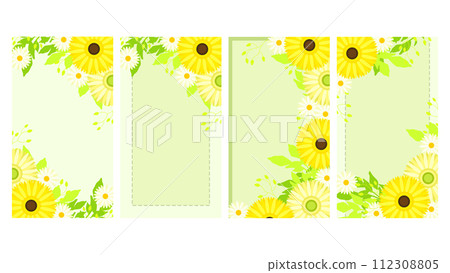 Spring flower illustration frame, yellow gerbera, vertical 16:9 size 112308805