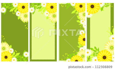 Spring flower illustration frame, yellow gerbera, vertical 19.5:9 size 112308809