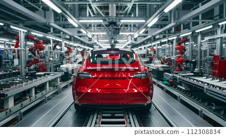 AI controlled robot, futuristic interface elements. Image of IoT and Industry 4.0. 112308834