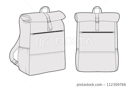 Everyday Expandable backpack silhouette bag. Fashion accessory technical illustration. Vector schoolbag front 3-4 view  Everyday Expandable backpack silhouette bag. Fashion accessory technical illustration. Vector schoolbag front 3-4 view  112309766
