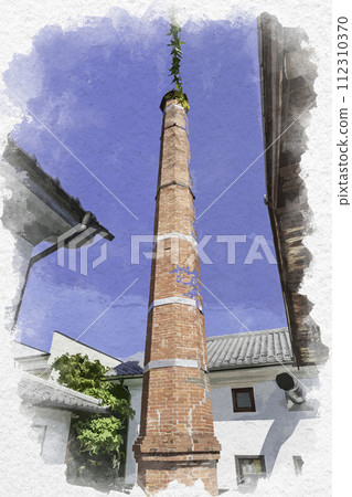 水彩風格小布施松谷總店磚煙囪,長野縣小布施町 水彩風格小布施松谷總店磚煙囪,長野縣小布施町 112310370