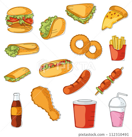 Fast food icon pattern Restaurant wallpaper Vector 112310491