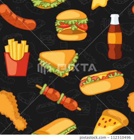 Fast food icon pattern Restaurant wallpaper Vector 112310496