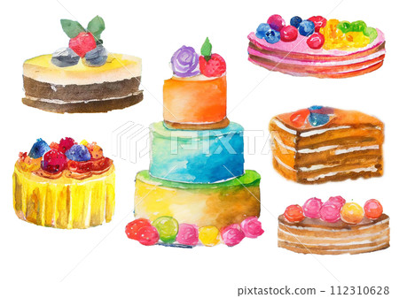 Watercolor cake material collection AI image 112310628