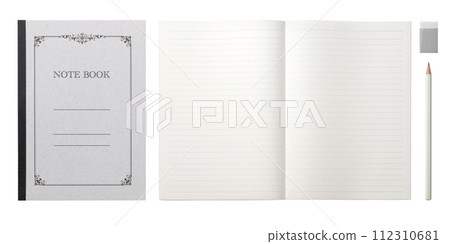 notebook, pencil and eraser notebook, pencil and eraser 112310681