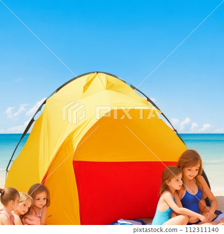 父母和孩子在帳篷裡玩耍 112311140