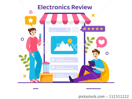 Electronics Review Vector Illustration with Customer Rating Quality of Service or Application and Provide Feedback in Flat Cartoon Background Electronics Review Vector Illustration with Customer Rating Quality of Service or Application and Provide Feedback in Flat Cartoon Background 112311222