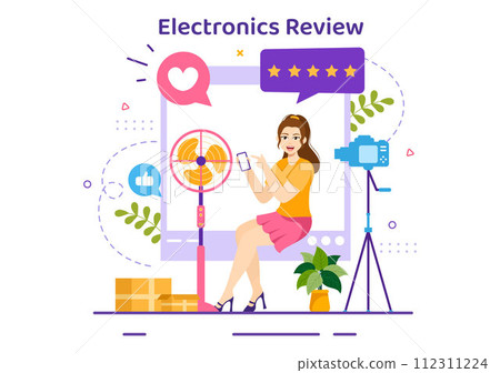 Electronics Review Vector Illustration with Customer Rating Quality of Service or Application and Provide Feedback in Flat Cartoon Background Electronics Review Vector Illustration with Customer Rating Quality of Service or Application and Provide Feedback in Flat Cartoon Background 112311224