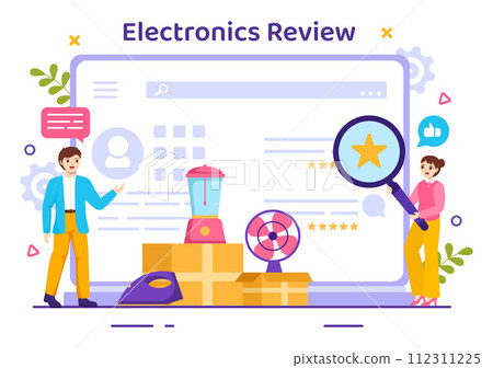 Electronics Review Vector Illustration with Customer Rating Quality of Service or Application and Provide Feedback in Flat Cartoon Background Electronics Review Vector Illustration with Customer Rating Quality of Service or Application and Provide Feedback in Flat Cartoon Background 112311225