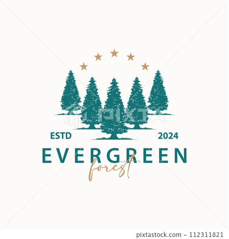 Forest Logo, Vector Forest Wood With Pine Trees, Design Inspirational Badge Label Illustration 112311821