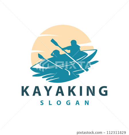 Kayak logo canoe paddle wild adventure river design vector illustration vintage style Kayak logo canoe paddle wild adventure river design vector illustration vintage style 112311829
