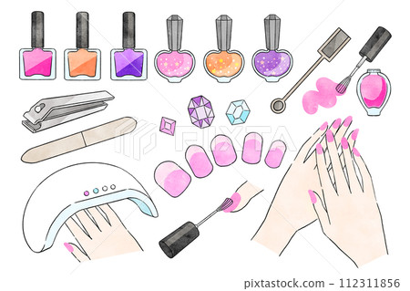 粉紅色指甲專案的插圖集 粉紅色指甲專案的插圖集 112311856