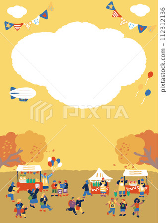 人們享受秋季市場的平面簡單插圖 112312136