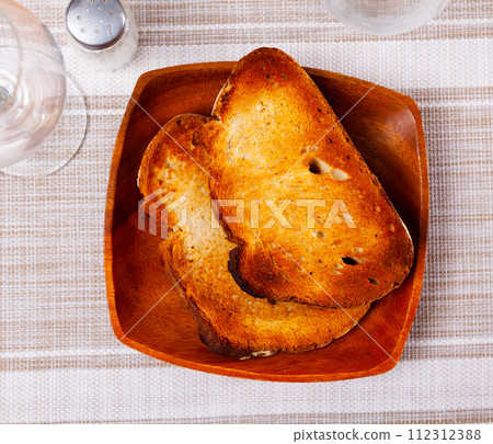 Fried toast served on platter for breakfast Fried toast served on platter for breakfast 112312388